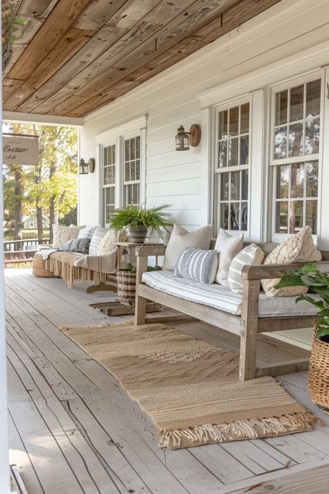 White House Wrap Around Porch Country, Farmhouse Small Porch Ideas, Outdoor Set Up, Wrap Around Porch Furniture, House Veranda Design, Old Farmhouse Aesthetic Interior, Small Side Porch Ideas, Open Porch Ideas, Closed In Front Porch