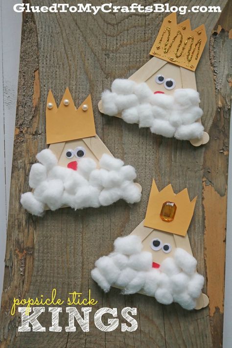 Popsicle Stick Kings - Kid Craft Bible Crafts, Epiphany Crafts, Popsicle Stick Crafts For Kids, King Craft, Bible Crafts For Kids, Church Crafts, Preschool Christmas, Popsicle Stick, Sunday School Crafts