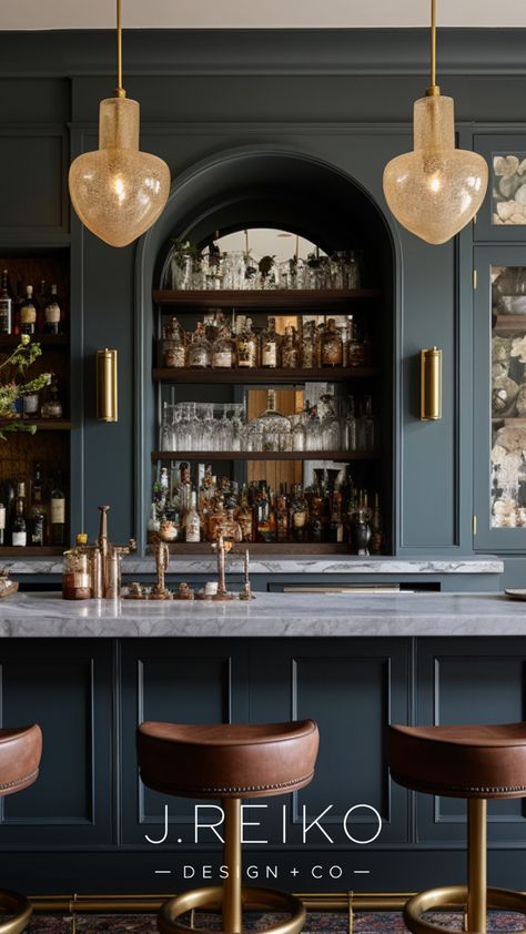 Home Bar Eclectic Home Bar Ideas, Luxury Bars For Home, Sophisticated Bar Design, Speakeasy Design Inspiration, Swanky Home Bar, Moody Dry Bar, Home Bar Rooms Interior Design, Library Bar Design, Speakeasy Bar Aesthetic