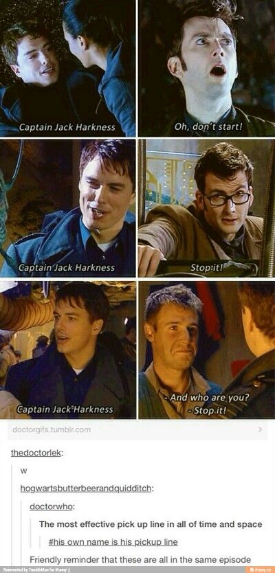 Captain Jack Harkness Captain Jack Harkness, John Barrowman, Humour, Fandoms Unite, Captain Jack Doctor Who, Funny Tumblr Comments, Doctor Who Memes, Doctor Who Funny, Jack Harkness