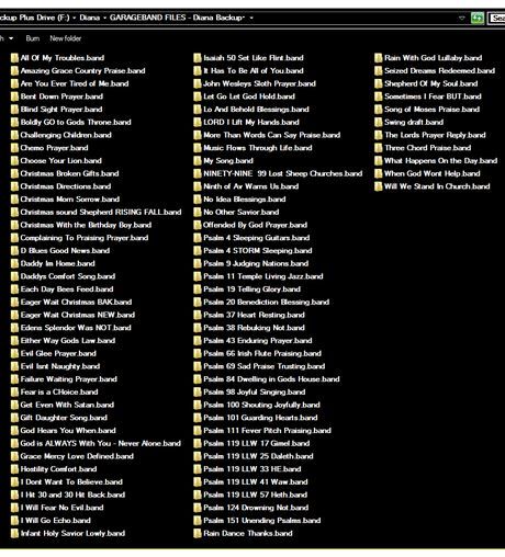 Garage Band BAND files for DianaDeeOsborneSongs;com - new songs in 2014! DIRECT LINK to songs - including MANY Psalms of David that have been set to music: https://www.pinterest.com/DianaDeeOsborne/free-song-downloads-of-joy/ - FREE SONG DOWNLOADS OF JOY. And that's what they are: Hit green play button, Right click on bar as song plays and SAVE AS to your device for a free use MP3 file. NO REGISTRATION REQUIRED! Over 400 songs available- Music Ministry's Website Title: DiDoReflections. Psalms Of David, Music Ministry, Green Play, Free Songs, Play Button, Garage Band, New Songs, Song Play, News Songs