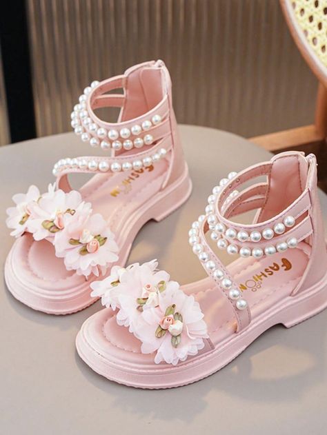 Peach Shoes, Girls Pink Shoes, Flower Girl Shoes, Kids Flats, Roman Sandals, Roman Fashion, Princess Shoes, Fancy Shoes, Girly Shoes