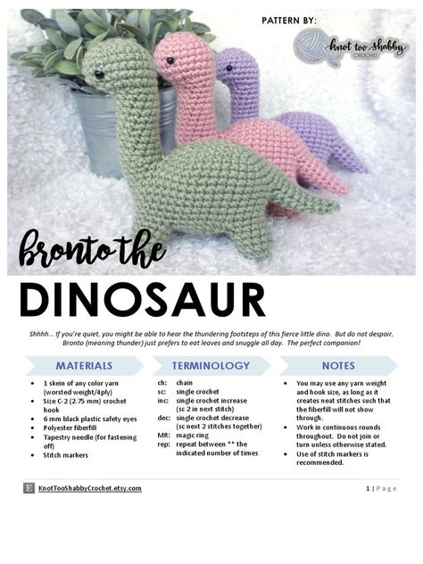 Crochet Dinosaur Pattern Free, Crochet Dinosaur Patterns, Ornaments Crochet, Crochet Mignon, Stitches Crochet, Confection Au Crochet, Easy Crochet Animals, Quick Crochet Patterns, Crochet Dinosaur