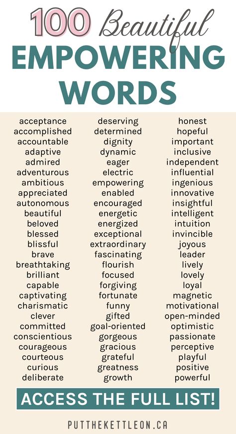 100 beautiful empowering words Important Words Inspiration, One Word Description People, More Descriptive Words, Unique Compliments Words, 10 Words To Describe Me, Other Words For Peace, 8 Powerful Words For The Day, Other Words For Amazing, Difficult Words English