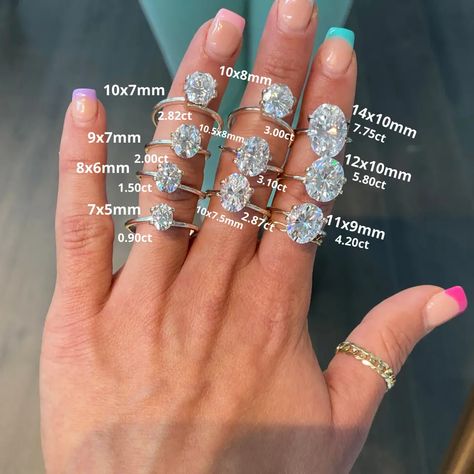 1k Engagement Rings, Oval Engagement Ring 7 Carat, 4 Carat Engagement Rings Round, Carat Size Guide Oval, Moissanite Engagement Ring Silver Band, Carat Sizes On Hand Oval, Classy Engagement Ring Vintage, 1 Karat Ring Engagement, Oval Carat Size Chart