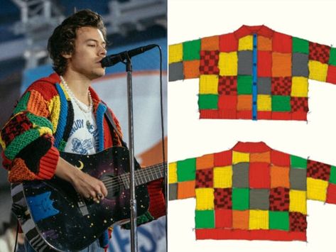 Designer of Harry Styles' sweater shared pattern for TikTokers, fans Harry Styles Sweater, Harry Styles Clothes, Harry Styles Cardigan, Patchwork Sweater, Patchwork Cardigan, Colored Cardigans, Crochet Jacket, Crochet Cardigan Pattern, Jw Anderson