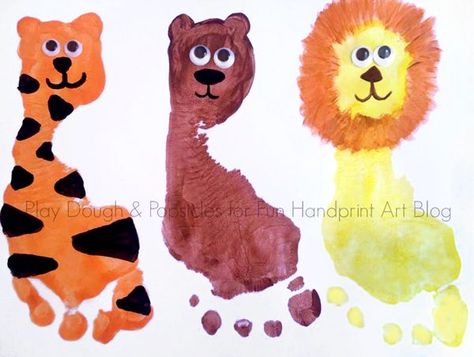 The Wizard of Oz Footprint Puppets | Lions, Tigers, & Bears... Oh ... Lions Tigers And Bears Oh My, Zoo Animal Infant Art, Lions And Tigers And Bears Oh My, Safari Footprint Art, Lions Tigers And Bears Nursery, Zoo Animal Footprint Art, Zoo Animal Crafts For Infants, Footprint Animals, Jungle Theme Crafts