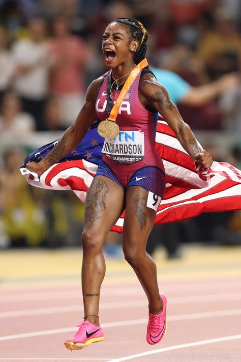 World Athletics Budapest 2023, World Athletics Championships, Sha'carri Richardson Track, Sha'carri Richardson, Track Athletes, Sha Carri Richardson, Black Athletes, Soccer Usa, No Meat Athlete