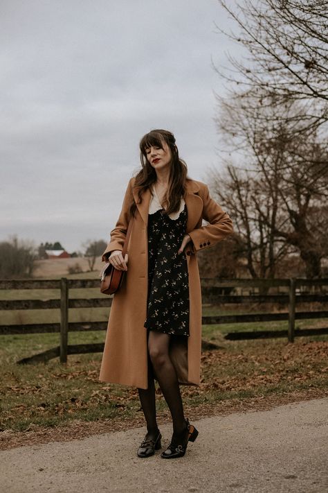 How to style a mini dress for winter featuring a vintage style mini dress from Christy Dawn with long camel coat. Mini Dress With Coat, Dress Styled For Winter, Dress With Coat, Long Camel Coat, Winter Mini Dresses, Christy Dawn Dress, Dress For Winter, Christy Dawn, French Girl Style