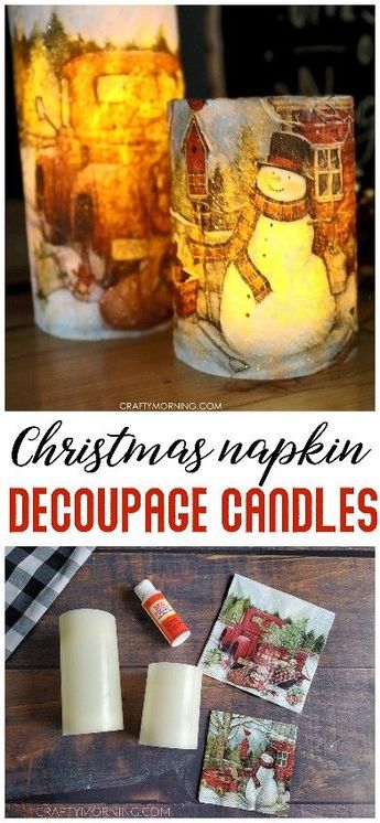 Natal, Christmas Napkin Decoupage, Mod Podge Diy Crafts, Diy Christmas Napkins, Decoupage Candles, Diy Natal, Craft To Make, Diy Christmas Decorations For Home, Decoupage Decor