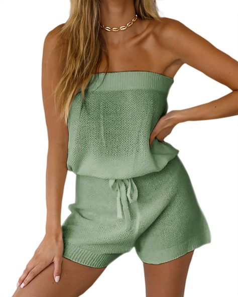 PRICES MAY VARY. Fabric: Polyester and spandex. Soft knit fabric, lightweight and comfortable to wear. Features:This sweater rompers is two piece outfits, you can tuck the top into the shorts.Off shoulder, bandeau, knitted sweater rompers, summer knitted jumpsuits,loungewear set, tie waist shorts, casual sheer rompers, cover up.The jumpsuits is see through, you can match it with the same color underwear, or over your bikinis for a casual beach look. Occasion: Great for daily wear, shopping, vaca Matching Loungewear Set, Summer Jumpsuit Casual, Womens Summer Jumpsuits, Summer Jumpsuits, Jumpsuits Casual, Island Outfit, Two Piece Outfits, Jumpsuit Summer, Knit Jumpsuit