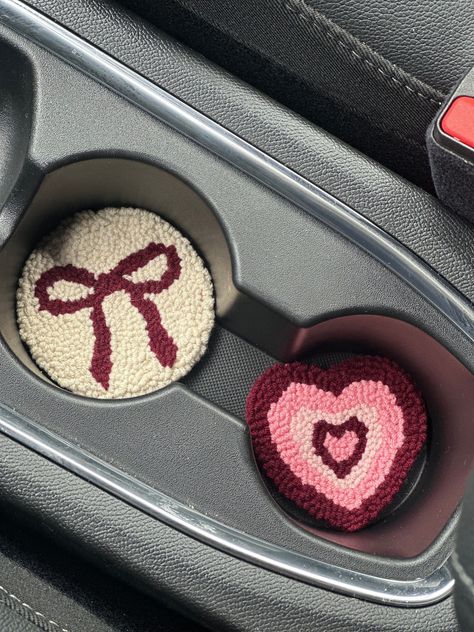 Set of Two Custom Punch Needle Car Coasters, Car Accessories,Cold Drink Coasters,Car Decor Cup Holder,Gift for Girlfriend,Women Car Interior Car Decor Minimalist, Crochet Car Cup Coaster, Cute Car Gadgets, Cute Crochet Car Decor, Lana Del Rey Car Accessories, Aesthetic Car Coasters, Cute Wheel Covers, Accessories For Car For Women, Car Interior Accessories Ideas