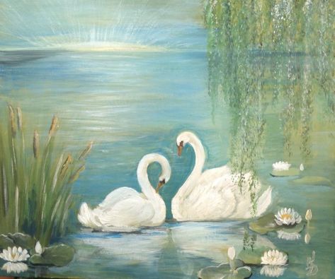 Swan Drawing, Bird Painting Acrylic, Swan Painting, Swans Art, Lake Painting, Art Tools Drawing, Lake Art, Spring Painting, Anime Wall Art