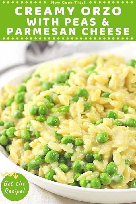 Essen, Couscous, Green Pea Recipes Side Dishes, Parmesan Orzo And Peas, Orzo Peas Recipes, Easy Creamy Orzo Recipes, Dinners With Peas, Orzo With Veggies, Orzo With Peas And Parmesan