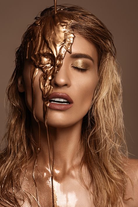 Dripping In Gold, Honey Photography, Sony A7iii, Gold Drip, High Fashion Makeup, Avant Garde Makeup, Paint Photography, Portrait Lighting, Photographie Portrait Inspiration