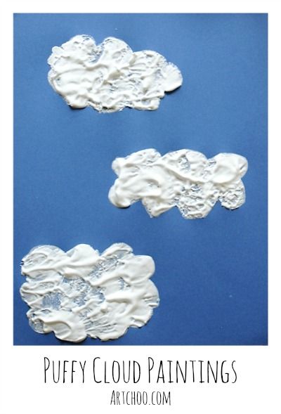 Easy Art Projects! Whip up some easy white puffy paint-goo and let your kids make some awesome clouds. Amigurumi Patterns, Puffy Paint Crafts, Clouds For Kids, Diy Puffy Paint, Cloud Paintings, Weather Crafts, Cloud Craft, Weather Theme, Art Projects For Kids