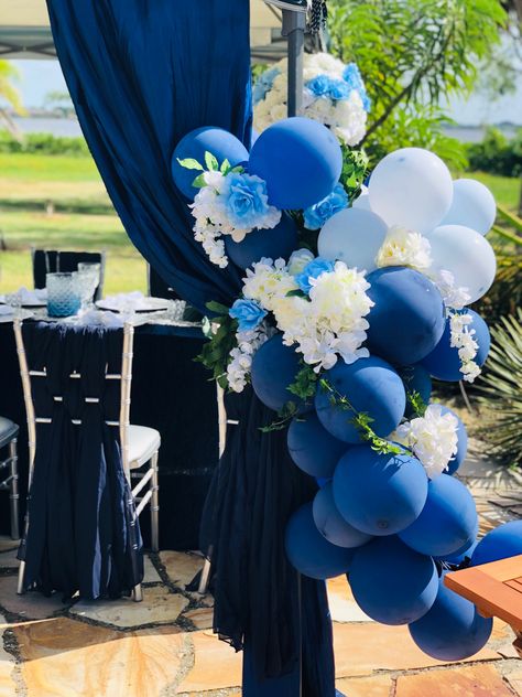 Deep Blue Party Decorations, Shades Of Blue Decorations, 50 Shades Of Blue Party Ideas, Shades Of Blue Birthday Party Ideas, Dad Party Theme, Shades Of Blue Party, Blue Birthday Party, Moms 60th, Blue Aesthetics