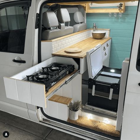 Van Fit Out, Van Pull Out Kitchen, Van Upper Cabinets, Vw T2 Camper Interior Ideas, Transporter Van Conversion, Vw Van Interior, Small Van Life Interior, Van Conversion Sink, T6 Conversion