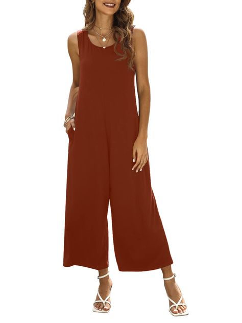 PRICES MAY VARY. Material: 60% polyester + 35% cotton and 5% spandex, soft and stretchy, comfortable to wear. Features: Women's Sleeveless Jumpsuit, Scoop / Crew Neck, Two Pockets on the Sides, Solid Color Jumpsuit, Loose Fit, Wide Leg, Long Jumpsuit, Keyhole Back for Easy Wear. Size: S=US (4-6), M=US (8-10), L=US (10-12), XL=US (14-16), XXL=US (18-20) ); please allow 1 inch/2 cm measurement error. Applicable Occasions: Daily life, dating, party, office, beach, vacation, club wear and many more Jumpsuits For Women Indian, Solid Color Jumpsuits, Long Jumpsuit, Overall Jumpsuit, Vacation Club, Club Wear, Sleeveless Jumpsuit, Long Jumpsuits, Long Sleeve Knit Tops