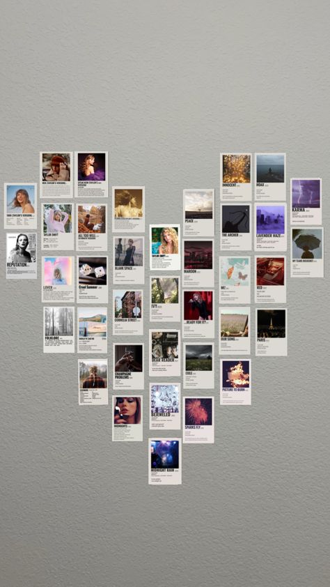 Album Cover Wall Decor, Taylor Swift Wall Art, Wall Shrines, Wall Art Idea, Violet Room, Taylor Swift Album Cover, Taylor Swift Drawing, Taylor Swoft, Heart Photo Collage