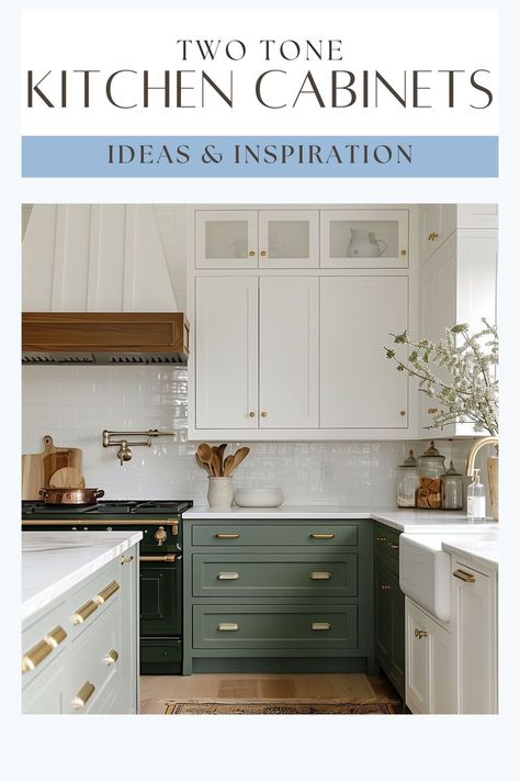 Searching for two tone kitchen cabinet inspiration? Explore the best color combinations and decide if this trend fits your style with our collection of gorgeous ideas and tips that you're sure to love! Two Different Colored Cabinets In Kitchen, Pantry Cabinet Paint Colors, Two Toned Pantry Cabinets, Two Tone Cupboards, Frosted Fern Kitchen Cabinets, Kitchen Cabinet Paint Ideas Two Tone, Mixed Cabinetry Kitchen, Kitchen Cabinets Multi Color, Small Kitchen Two Tone Cabinets