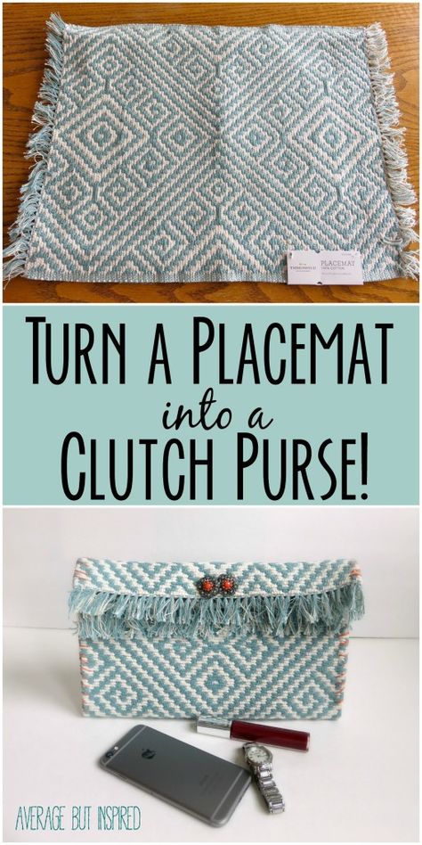 Cute idea!  Turn a placemat into a clutch purse without a sewing machine! Diy Clutch Purse, Clutch Diy, Pochette Diy, Sewing Machines Best, Sewing Men, Diy Clutch, Purse Tutorial, Diy Bags Purses, Handbags Luxury