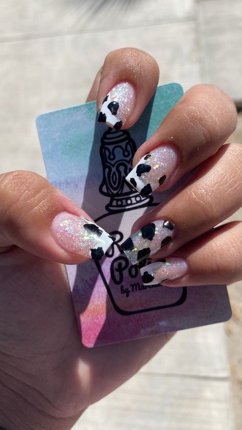 Cow Print Nails Glitter, Glitter Cow Print Nails, Pastel Cow Print Nails, Cow Print Acrylic Nails, Print Acrylic Nails, Nail Designs Toenails, Cow Print Nails, Cow Nails, Print Nails