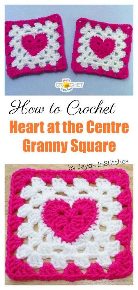 How to Crochet Heart at the Centre Granny Square Video Tutorial #freecrochetpattern #crochetpattern Granys Crochet Squares Heart, Granny Square Heart Tutorial, Crochet Granny Square With Heart, Granny Square Heart Blanket, Checker Granny Square, Crochet Multicolor Yarn Ideas, Food Granny Square, Unique Granny Square Crochet Pattern, Heart Square Crochet