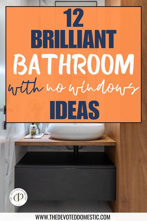 OMG, if you have a bathroom without windows, you'll want to save these 12 BRILLIANT bathroom with no windows ideas for later! These helped me instantly make my bathroom no natural light appear bigger and brighter and more inviting!! Bathroom With No Door Ideas, Modern Bathroom No Window, Bright Bathroom With No Windows, Brighten Windowless Bathroom, Half Bath Without Window, Bathrooms No Windows, Window Over Bathroom Vanity, Bathrooms With No Windows Ideas, Small Bathroom Color Ideas No Windows