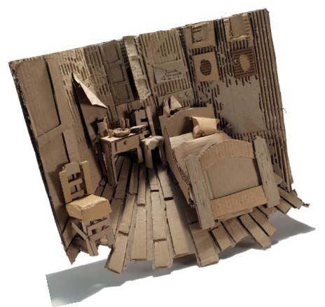 Diorama (reproduction of a Van Gogh painting) using only found cardboard, scissors and glue Cardboard Relief, Artwork Interior, Sculpture Lessons, Master Art, Cardboard Sculpture, Sculpture Projects, Famous Artwork, Cardboard Art, Relief Sculpture