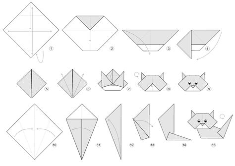 origami-cat-instructions Origami Cat Instructions, Origami Cat Face, Easy Origami Dragon, Origami Instructions Easy, Architecture Origami, Origami Halloween, Dragon Origami, Origami Architecture, Origami Star Box