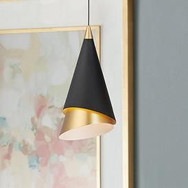 ET2 Mermaid 4 3/4"W Black and Gold LED Mini Pendant Light Modern Kitchen Pendant Lights, Gold Pendent, Gold Pendant Lighting, Pendant Light Styles, Mid Century Pendant, Pendent Lighting, Small Pendant Lights, Brass Pendant Light, 3 Light Pendant