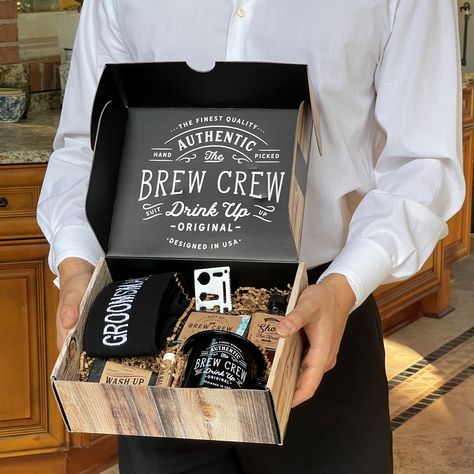 "Buy the Kate Aspen® Brew Crew Groomsman Gift Box Kit at Michaels. com. The perfect gift for each of your groomsmen all in one box. Your favorite guys will love to use each of the gifts for years to come. Especially the wallet size multitool which they will not only love, but will make them really handy to have around on the wedding day. This Brew Crew Groomsman Gift Box Kit is the perfect gift to give your groomsmen on the day of your wedding or when you ask them to stand next to you on your sp Groomsmen Gift Boxes, Groomsmen Gift Box Ideas, Groomsman Boxes, Groomsman Gift Box, Chapstick Labels, Mini Alcohol Bottles, Groomsmen Boxes, Groomsman Proposal Box, Groomsmen Party