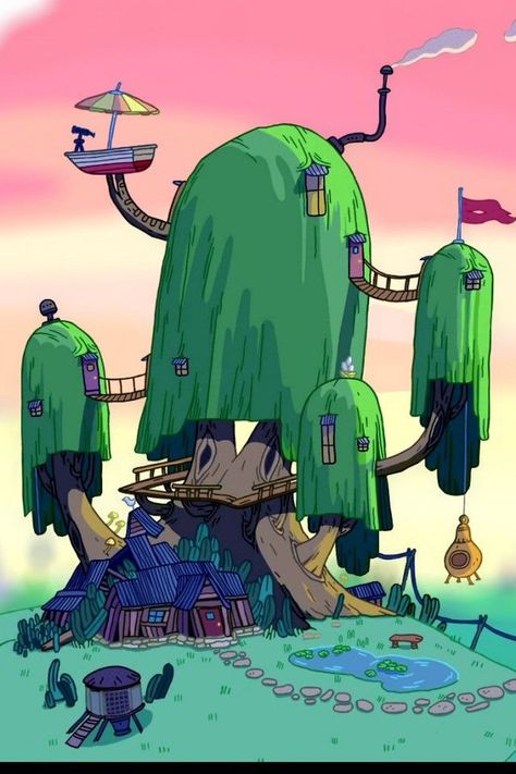 Adventure Time Treehouse, Adventure Time Iphone Wallpaper, Adventure Time Room, Tree House Wallpaper, Adventure Time Background, Adventure Time Poster, Tree House Drawing, Adventure Time Drawings, Adventure Time Tattoo