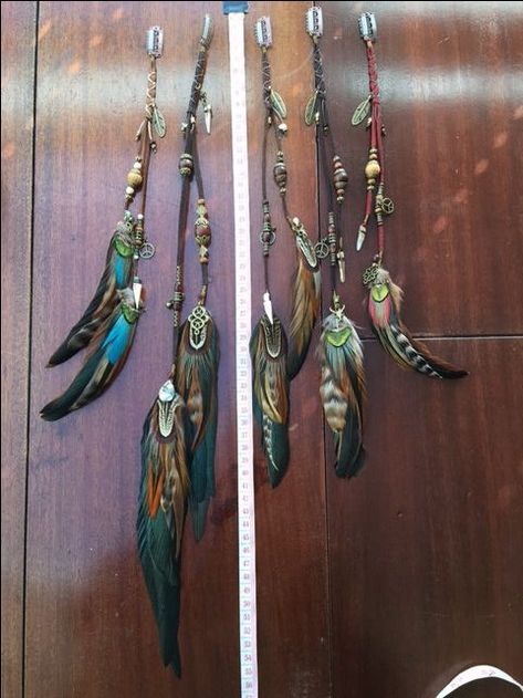 Feather Earrings Diy, Boho Hair Wrap, Feather Hair Pieces, Hair Wrap Diy, Hair Extension Clips, Feather Hair Extensions, Loc Jewelry, Feather Hair Clips, Estilo Hippie