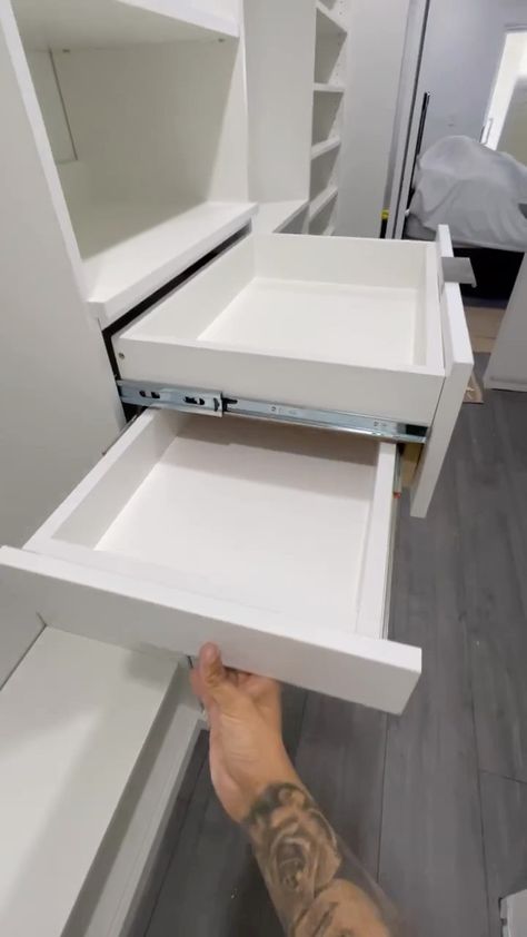 Luis | Hidden drawer👀🔥 • • • #customcloset #customclosetdesign #customwork #closet #walkincloset #fyp #viral #reels #hiddendrawer #secretdrawer | Instagram Closet Shelves With Drawers, Hidden Drawer In Wardrobe, Diy Closet Drawers, Tech Drawer, Decorating A Small Bedroom, Diy Kast, Vibrant Bedding, Affordable Kitchen Cabinets, Hidden Closet