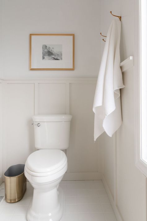 Wainscoting Behind Vanity, Board And Batten Wall Neutral, All White Board And Batten Wall, Wainscoting Ideas Bathroom Small Spaces, Simple Board And Batten Wall Bathroom, Small Space Board And Batten, Bored And Batten Walls Bathroom, Board And Batter In Bathroom, Board Batten Powder Room