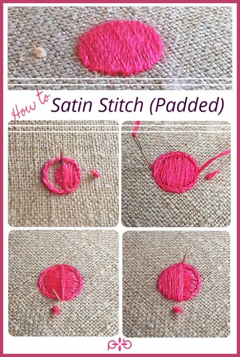 How To Satin Stitch (Padded) | polkadots & blooms | A step by step tutorial how to satin stitch with padding | #satinstitch #handembroidery #embroiderytutorial Padded Stitch Embroidery, Broderie Simple, Contemporary Embroidery, Basic Embroidery Stitches, Embroidery Stitches Tutorial, Learn Embroidery, 자수 디자인, Types Of Embroidery, Simple Embroidery
