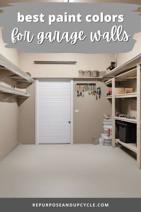 When it comes to painting garage walls, the color you choose can make a big difference in the overall look and feel of the space. Not only can the right color brighten up a dark and dreary garage, but it can also help to create a more cohesive and organized feel. With so many garage paint colors to choose from, it can be tough to know which paint color is the best fit for you. Let me show you the best paint color for garage walls! Paint Garage Shelves, Interior Garage Paint Colors Ideas, Workshop Paint Colors, Best Garage Paint Colors Interior, Garage Floor Paint Colors, Best Garage Wall Paint Colors, Paint Can Storage Ideas Garage, Garage Interior Paint Color Ideas, Interior Garage Paint Colors Wall