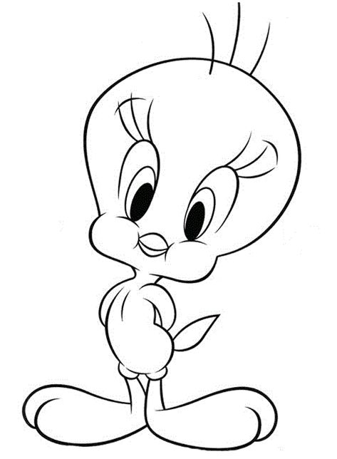 Tweety Coloring Pages - Coloring Pages For Kids And Adults Tweety Bird Outline, Cartoon Character Outline Drawing, Cartoon Drawing Outline, Simple Cartoons To Draw, Cartoon Outline Drawing, Tweety Bird Tattoo Black And White, Coloring Book Art Ideas, Cool Outline Drawings, Cute Disney Characters Drawing