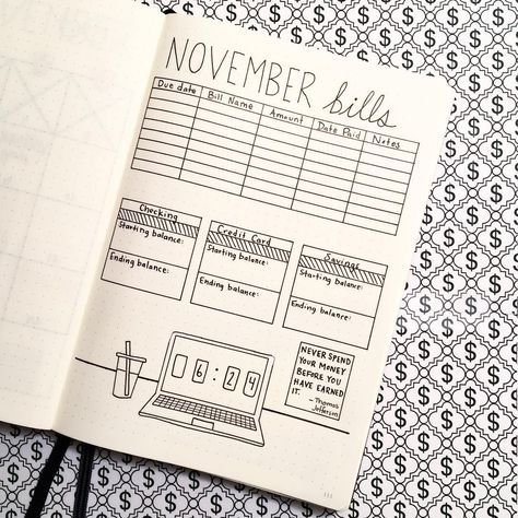 Whether you only have a couple of monthly bills or many, it's important to know when they are due. Try this bullet journal bill tracker layout to... Organisation, Bullet Journal Bill Tracker, Journal Bill Tracker, Bullet Journal Finance Tracker, Bullet Journal Wishlist, Time Doodle, Budget Journal, Stationary Obsession, Finance Journal