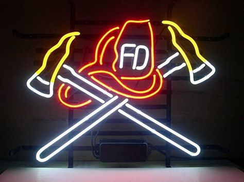 QUEEN SENSE Firefighter Real Glass Neon Light Sign Home Beer Bar Pub Recreation Room Game Room Windows Garage Wall Sign H99X - - Amazon.com Bunker Room, Firefighter Bar, Firefighter Man Cave, Firefighter Room, Firefighter Decor, Firefighter Emt, Firefighter Love, Neon Sign Shop, Fire Wife