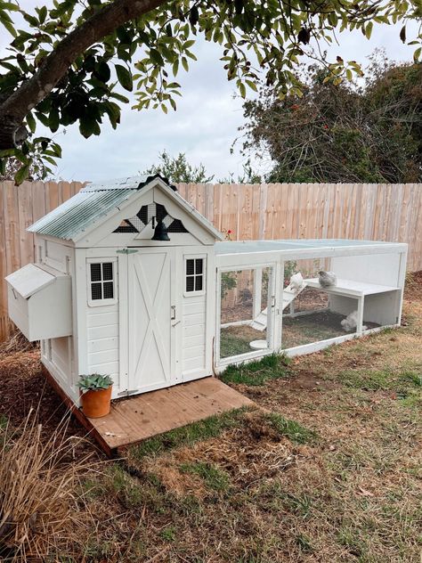 Chicken Coop With Run On Both Sides, Chicken Coop In Backyard, Diy Chicken Coop 6 Chickens, Chicken Coop Ideas Small Backyard, Nice Chicken Coop Ideas, Low Chicken Coop, Old Playhouse Chicken Coop, Mini Chicken Coop Ideas, Turning A Playhouse Into A Chicken Coop