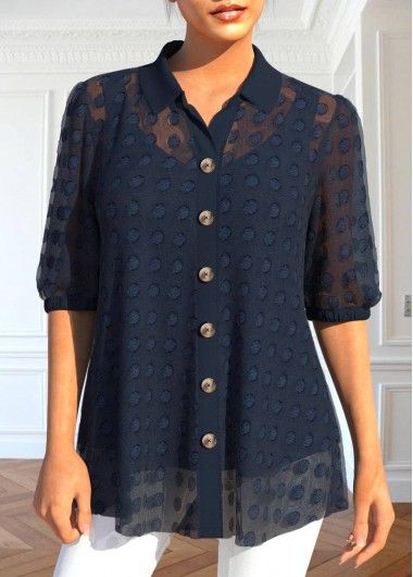 Color:Navy;Size:S;Size:M;Size:L;Size:XL;Size:XXL;Package Contents:1 X Blouse;Occasion:Other;Style:Casual; Shirt Collar Blouse, Lace Layers, Half Sleeve Shirts, Half Sleeve Blouse, Diet Foods, Plus Size Kleidung, Vest Fashion, Navy Shirt, Collar Blouse