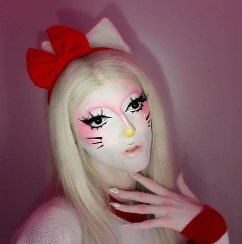 Lilly I know I look like jules Teel on Instagram: "🎀🐱✨ Hello Kitty ✨🐱🎀 • Hey girlies first look of 2023! I’ve been wanting to do some hello kitty looks so why not start with the icon herself! I had some issues with my base in this looks probs cause I wasn’t exactly sure what I was doing for the makeup and also cause it’s been a minute since I did fun makeup but I hope you love this look! What other characters would you want to see? (: 💗🫶🏻 Also giving some credit to @kamuimi for their hell Kitty Makeup Halloween, My Melody Makeup Look, Hello Kitty Makeup Look, My Melody Makeup, Sanrio Cosplay, Hello Kitty Face Paint, Hello Kitty Cosplay, Hello Kitty Goth, Hello Kitty Costume
