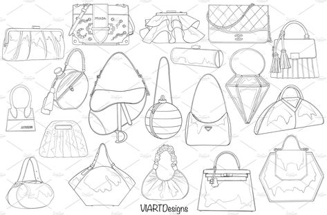 How To Draw Purses, Bags Drawing Design, How To Draw Bag, Purse Design Drawing, How To Draw A Bag, Bags Drawing Design Sketch, Bag Drawing Design, Hand Bag Drawing, Shoulder Bag Drawing