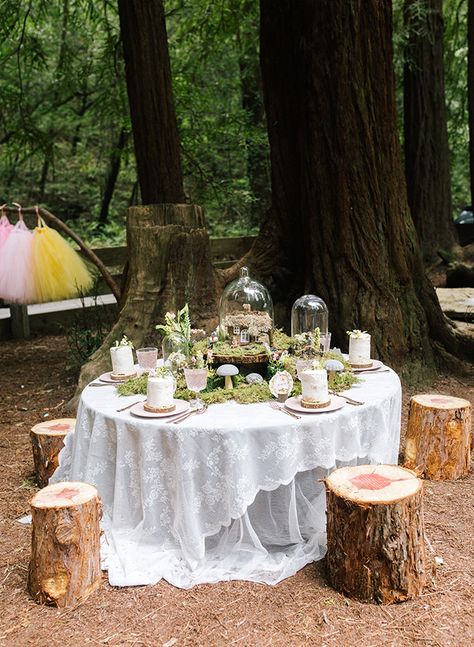 Moss Tea Party, Cottagecore Fairy Birthday, Nature Party Themes, Fairy Forest Party Theme, Enchanting Birthday Party, Outdoor Fairy Garden Party, Fairy Themed Dinner Party, Woodsy Tea Party, Nature Birthday Ideas