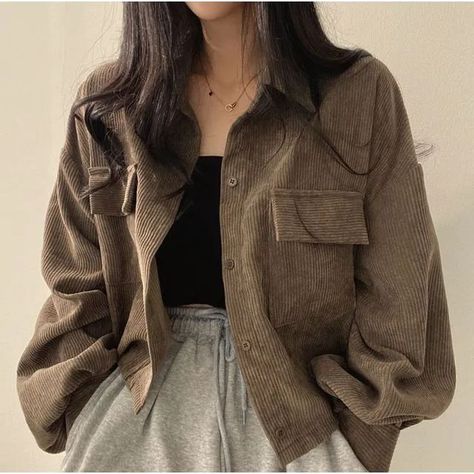 Corduroy Blouse, Casual Elegant Style, Streetwear Shirts, Vintage Corduroy, Corduroy Coat, Womens Jackets Casual, Pakaian Feminin, Korean Fashion Casual, Long Sleeves Coats