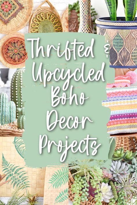 Want to add a little Boho to your home? These upcycled projects and repurpose ideas all started from the thrift store (or recycling bin!) and are simple, easy, and inexpensive ways to infuse some Bohemian style into your space. Bohemian Decor Diy, Boho Basket Wall, Bohemian Diy, Wooden Beds, Bohemian Style Decor, Upcycling Projects, Modern Boho Decor, Diy Boho Decor, Basket Wall Decor