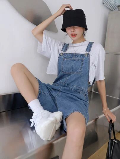 Shorts Dungarees Outfit, Dungaree Shorts Outfit, Cute Dungaree Outfits, Short Jumper Outfit, Jumper Shorts Outfit, Denim Dungarees Outfit, Dungaree Outfits, Dazy Shein, Plaid Flannel Outfit